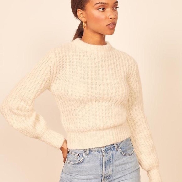 Reformation Sweaters - Reformation Cream Ribbed Crew Neck Sweater